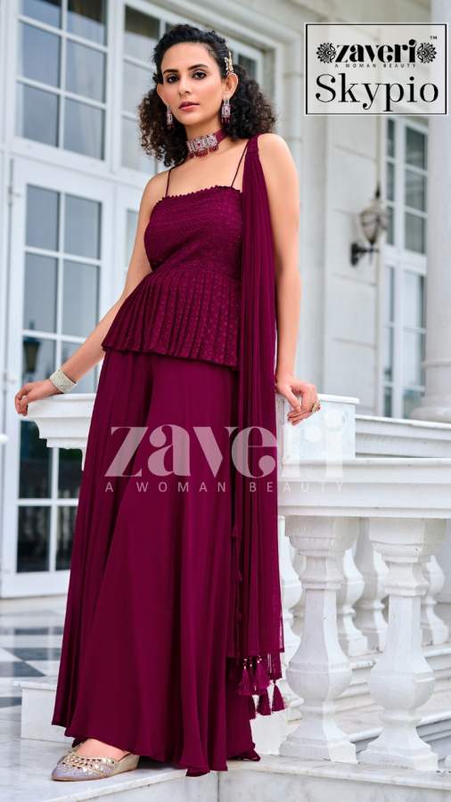 Zaveri Skypio Exclusive Georgette  Ready Madetop Bottom With Duptta