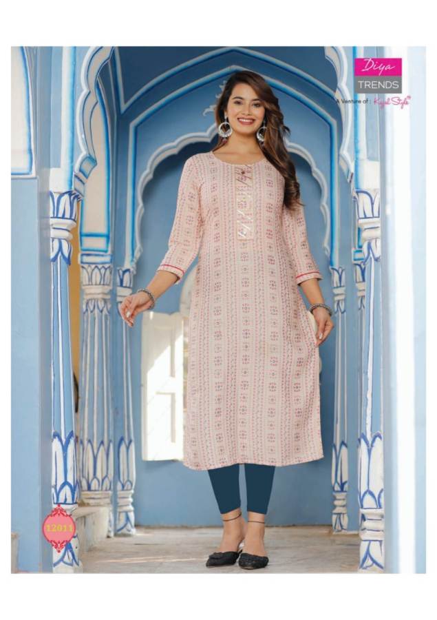 Diya Trends  Gardencity Vol 12 Capsule With Print Fancy Rayon Straight Cut Kurtis Catalog
