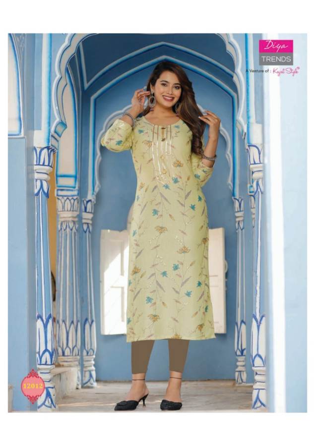 Diya Trends  Gardencity Vol 12 Capsule With Print Fancy Rayon Straight Cut Kurtis Catalog