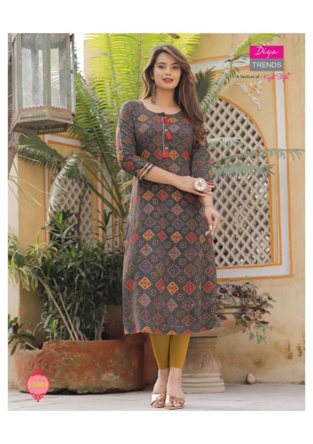 Diya Trends  Gardencity Vol 12 Capsule With Print Fancy Rayon Straight Cut Kurtis Catalog