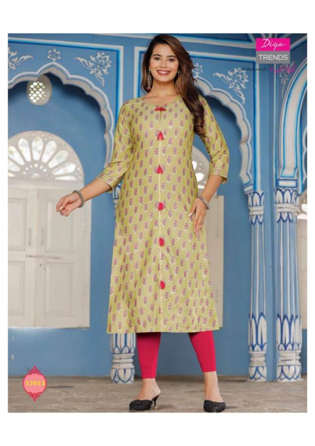 Diya Trends  Gardencity Vol 12 Capsule With Print Fancy Rayon Straight Cut Kurtis Catalog