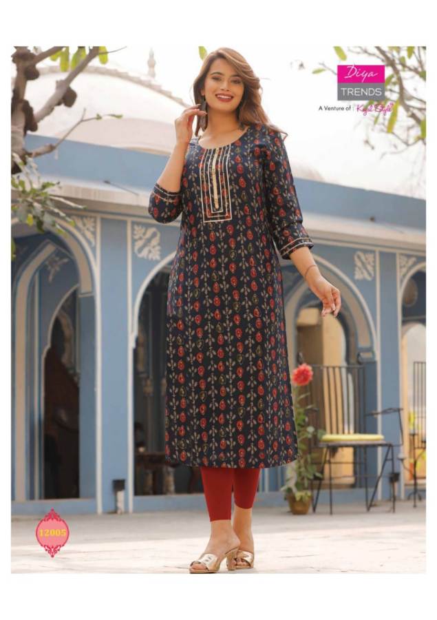 Diya Trends  Gardencity Vol 12 Capsule With Print Fancy Rayon Straight Cut Kurtis Catalog