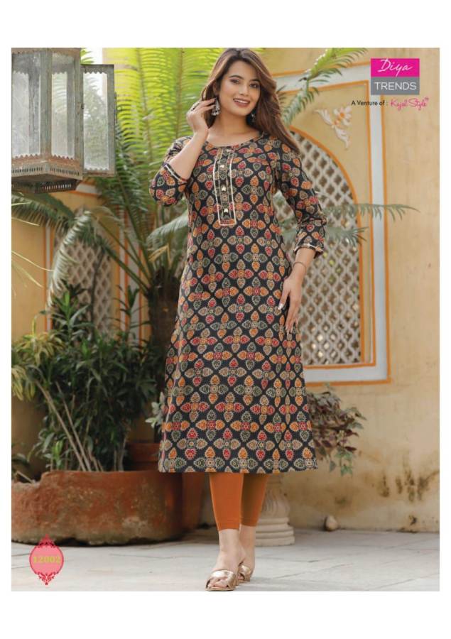 Diya Trends  Gardencity Vol 12 Capsule With Print Fancy Rayon Straight Cut Kurtis Catalog
