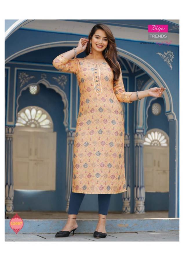 Diya Trends  Gardencity Vol 12 Capsule With Print Fancy Rayon Straight Cut Kurtis Catalog