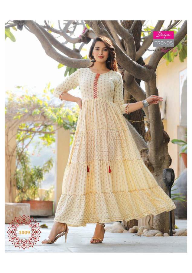 Diya Trends Groom Vol  1 Fancy Rayon Designer  Long Anarkali Kurti Catalog