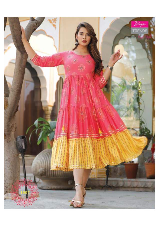 Diya Trends Groom Vol  1 Fancy Rayon Designer  Long Anarkali Kurti Catalog