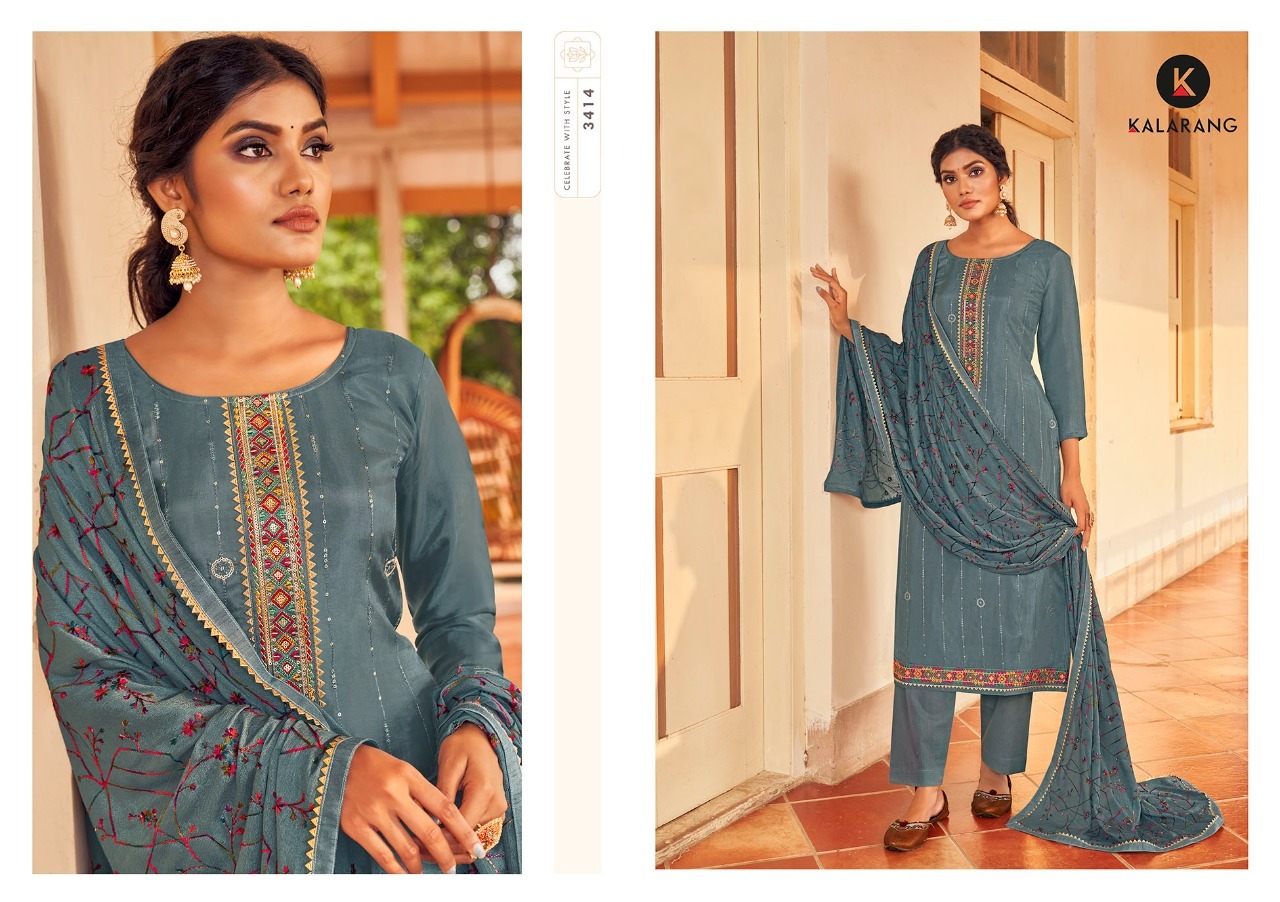 Kalarang Gazal Beautiful Silk Embroidery Festive Wear Dress Material Catalog