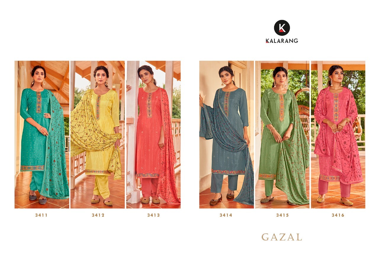 Kalarang Gazal Beautiful Silk Embroidery Festive Wear Dress Material Catalog