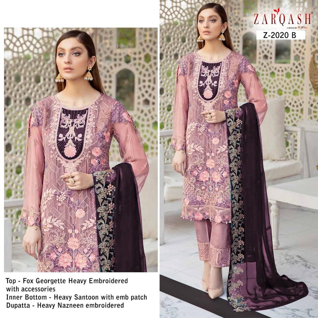 Zarqash Ramsha Colors 2020 Georgette Pakistani Salwar Suits Catalog