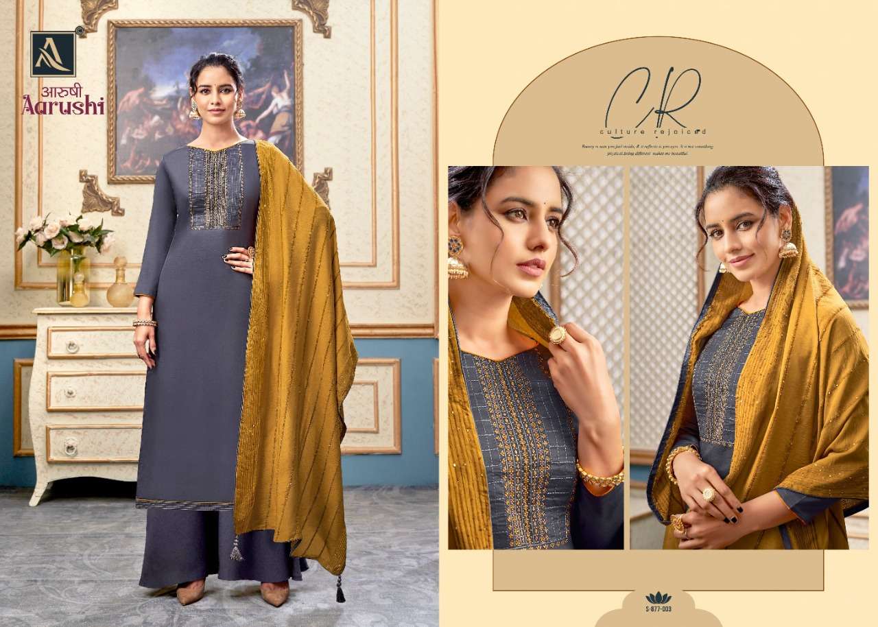 Alok Aarushi Catalog Pure Jam Cotton Embroidery Designer Wear Dress Materials 