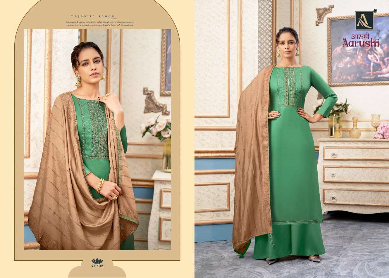 Alok Aarushi Catalog Pure Jam Cotton Embroidery Designer Wear Dress Materials 