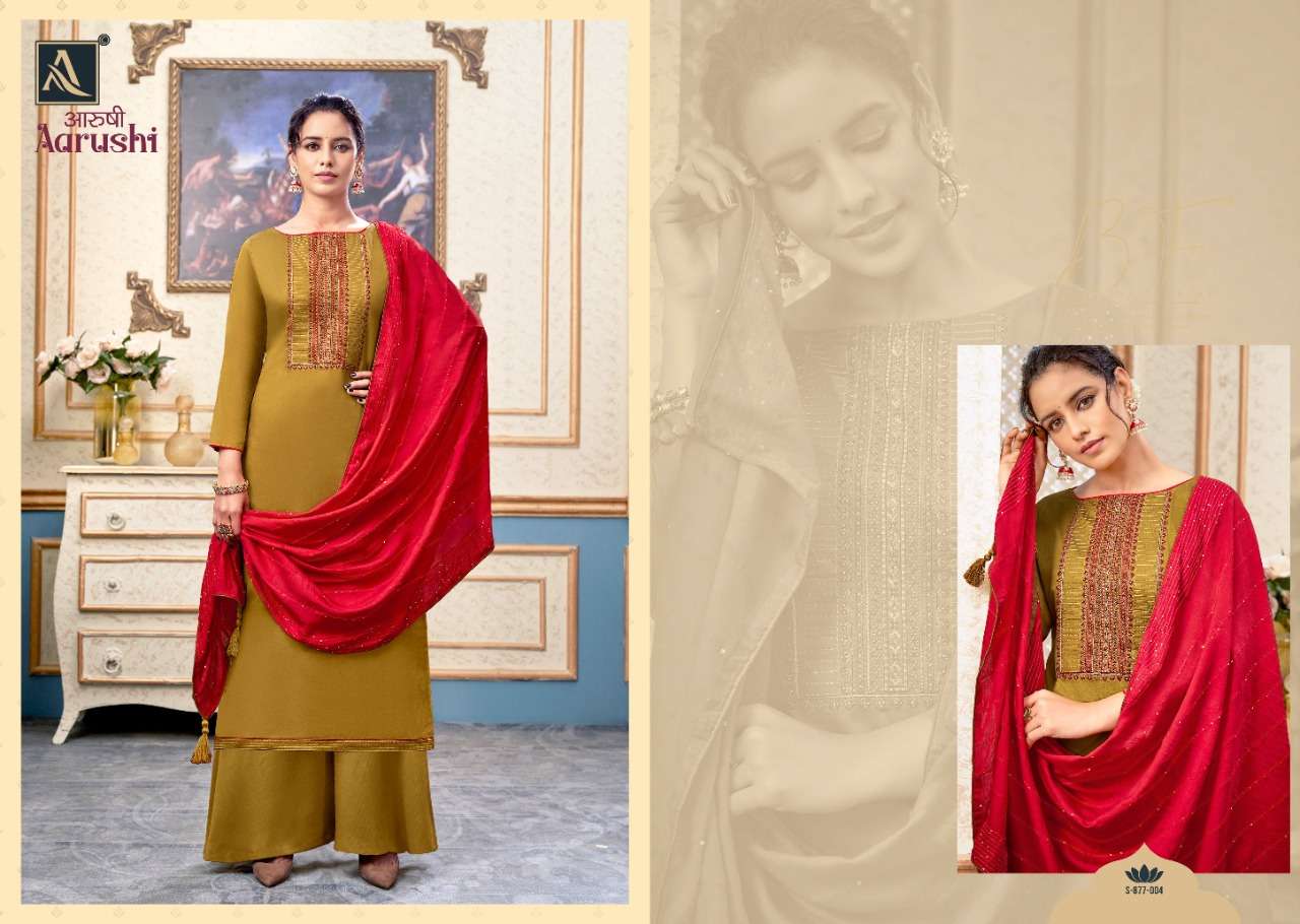 Alok Aarushi Catalog Pure Jam Cotton Embroidery Designer Wear Dress Materials 