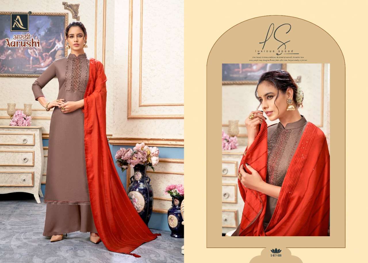Alok Aarushi Catalog Pure Jam Cotton Embroidery Designer Wear Dress Materials 