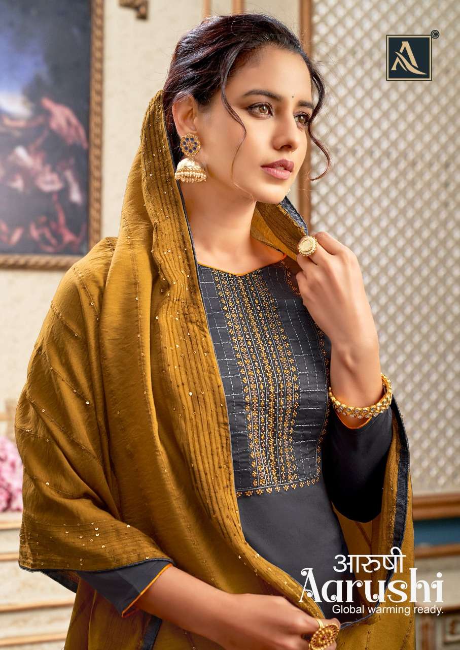 Alok Aarushi Catalog Pure Jam Cotton Embroidery Designer Wear Dress Materials 