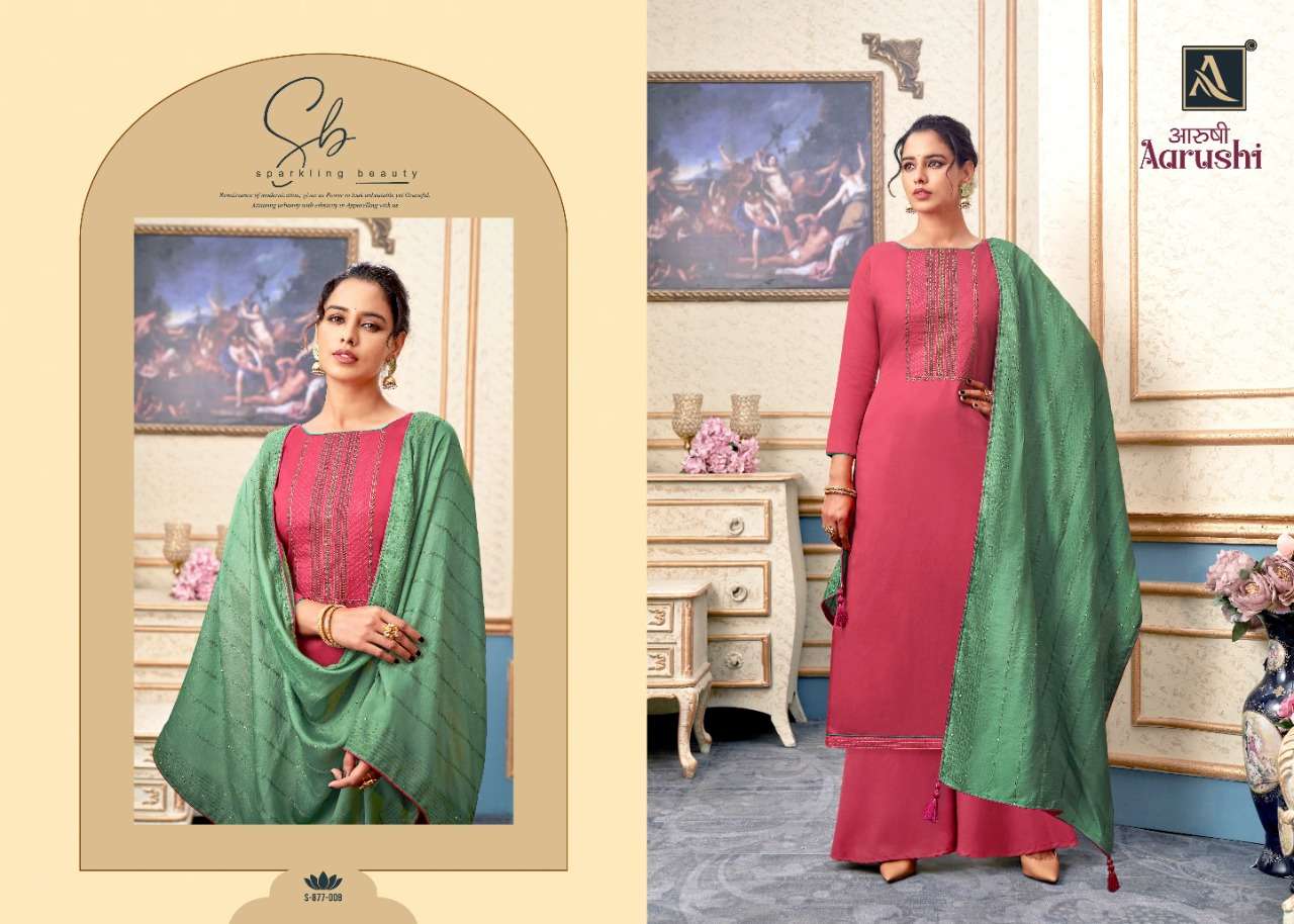 Alok Aarushi Catalog Pure Jam Cotton Embroidery Designer Wear Dress Materials 