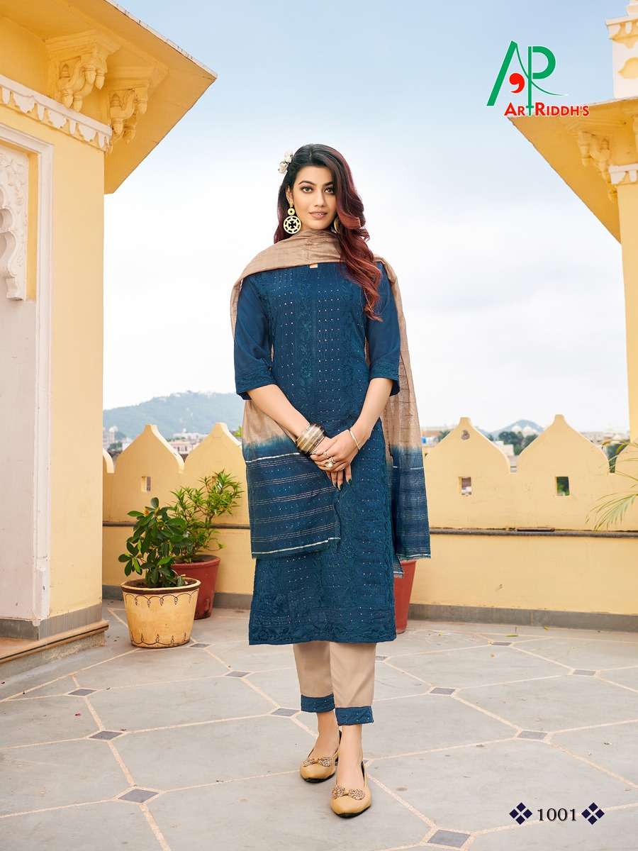 Artriddhs Ferin Catalog Lucknowi Embroidery Work Readymade Top Bottom And Dupatta
