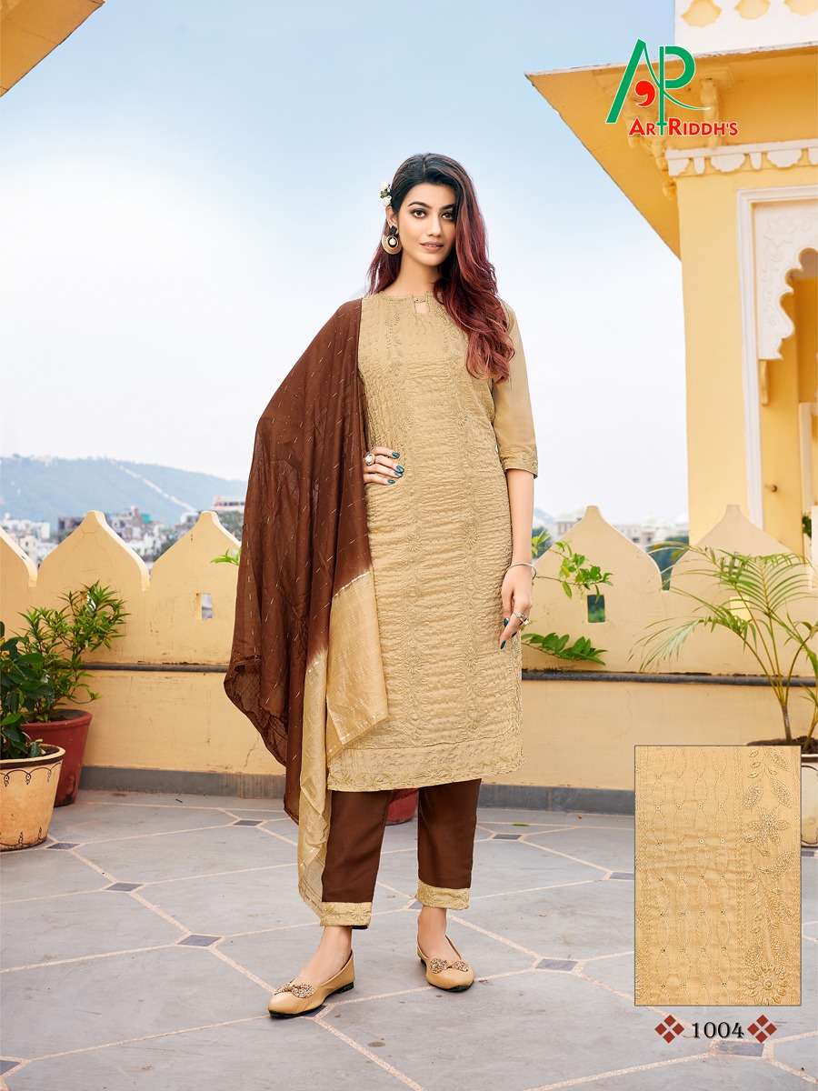 Artriddhs Ferin Catalog Lucknowi Embroidery Work Readymade Top Bottom And Dupatta