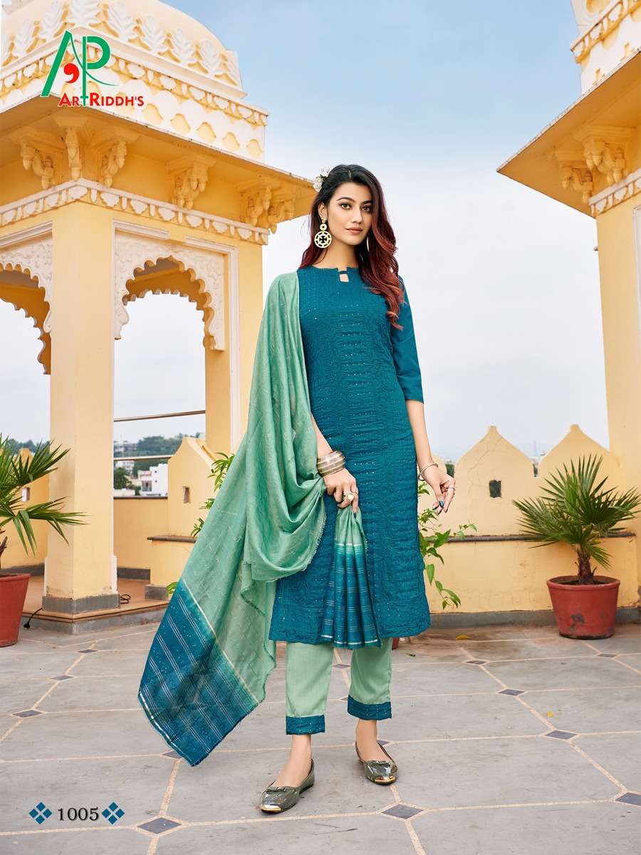 Artriddhs Ferin Catalog Lucknowi Embroidery Work Readymade Top Bottom And Dupatta