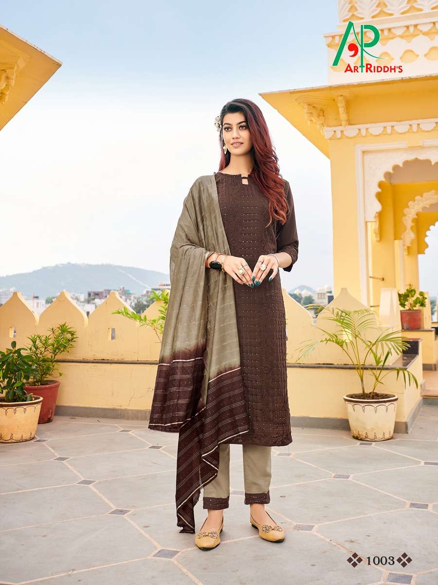 Artriddhs Ferin Catalog Lucknowi Embroidery Work Readymade Top Bottom And Dupatta