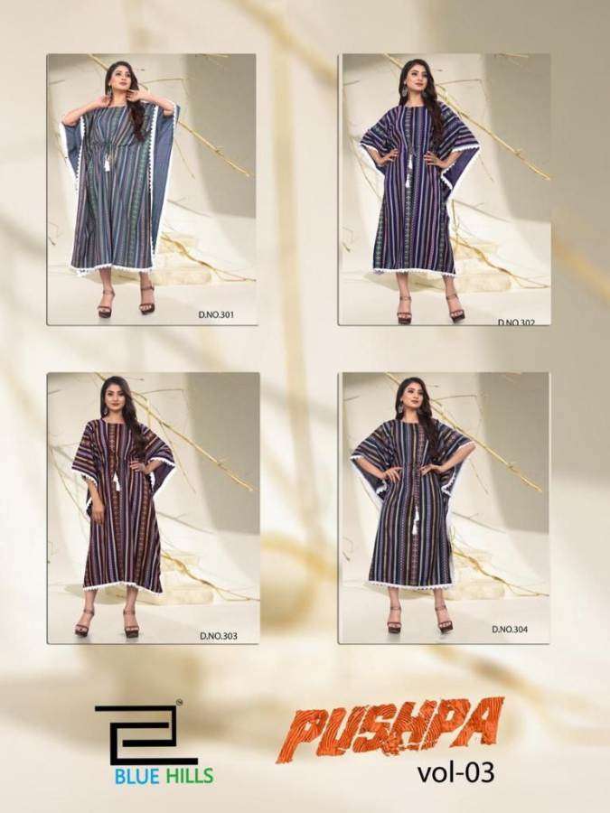 Blue Hills pushpa Vol 3  catalog Designer Printed Kaftan 