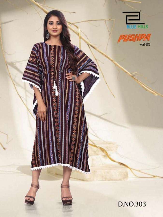 Blue Hills pushpa Vol 3  catalog Designer Printed Kaftan 