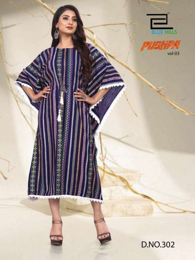 Blue Hills pushpa Vol 3  catalog Designer Printed Kaftan 