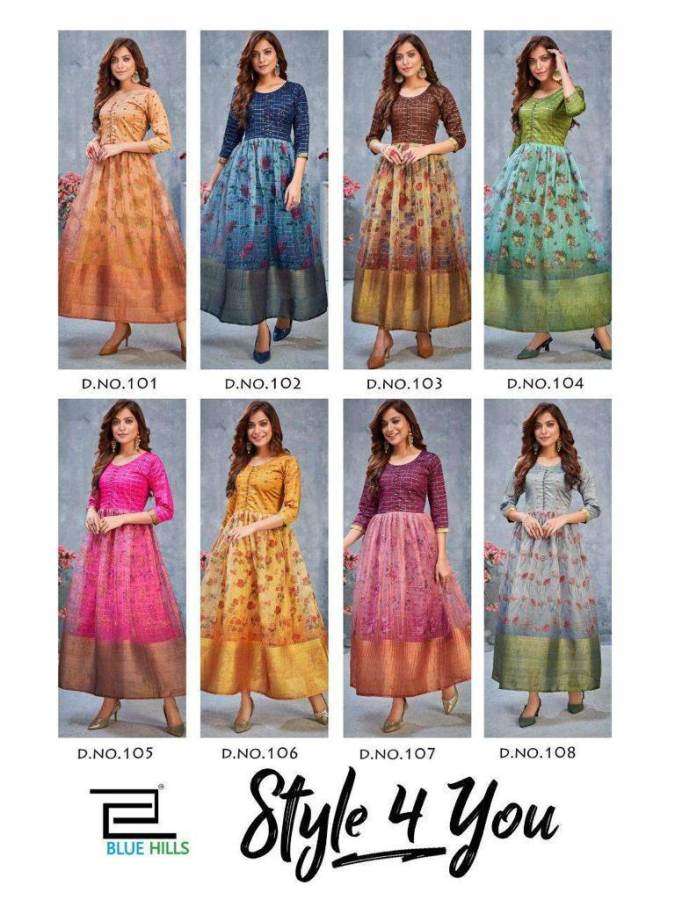 Blue Hills Style 4 You catalog  Organza Printed Long Kurti Catalog