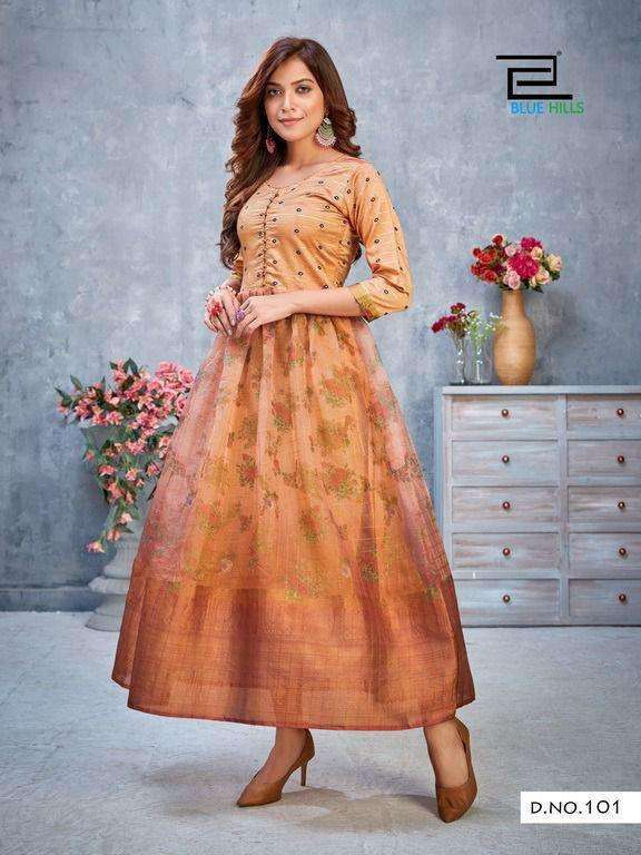 Blue Hills Style 4 You catalog  Organza Printed Long Kurti Catalog