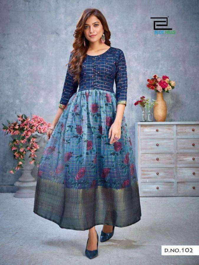 Blue Hills Style 4 You catalog  Organza Printed Long Kurti Catalog