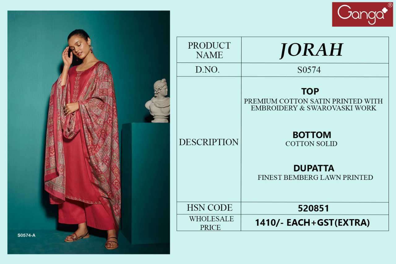 Ganga  Jorahs0574 catalog Cotton Satin Printed With Embroidery  Dress Material