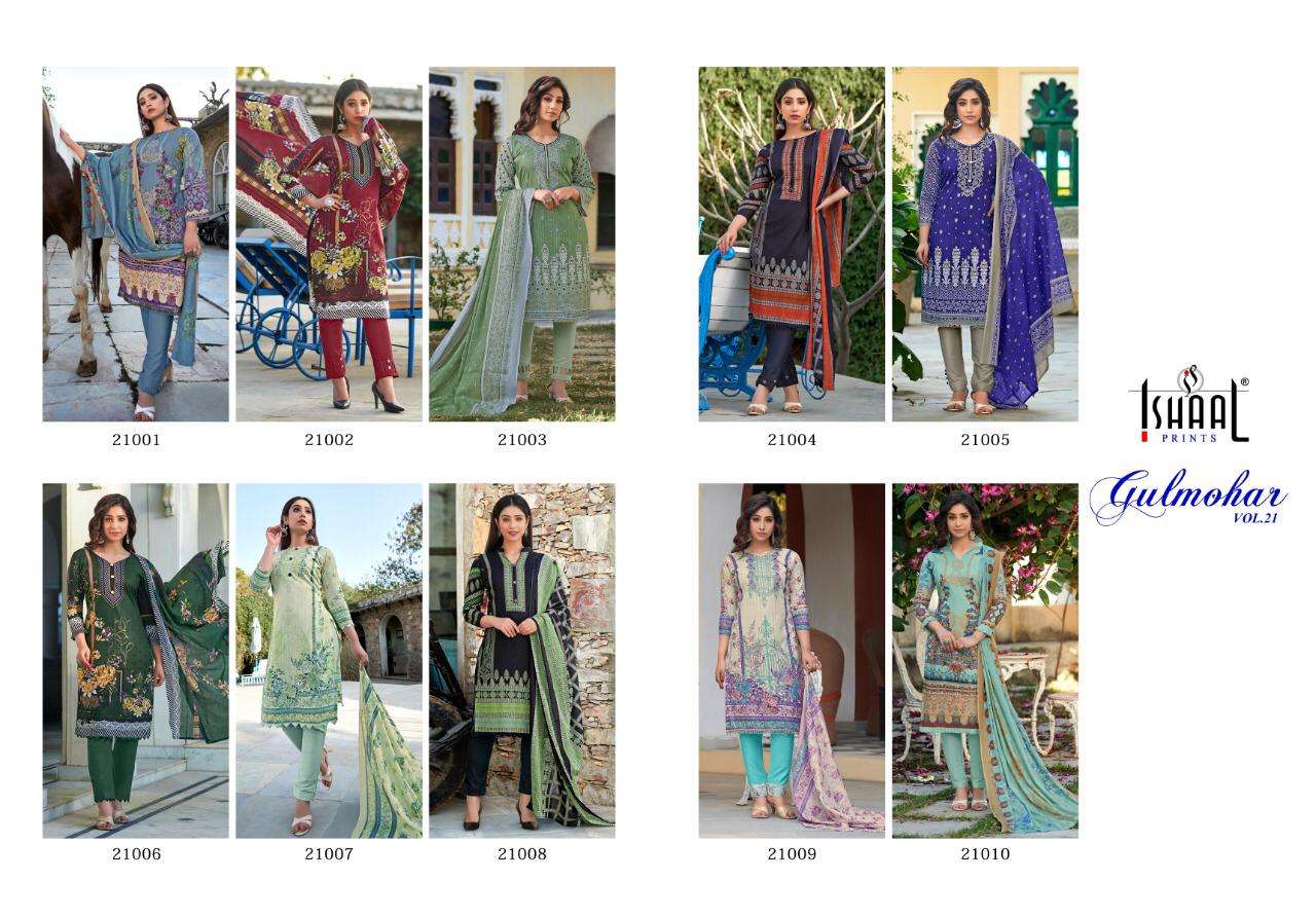 Ishaal Gulmohar Vol 21 Catalog Lawn Cotton Unstitched Salwar Suits