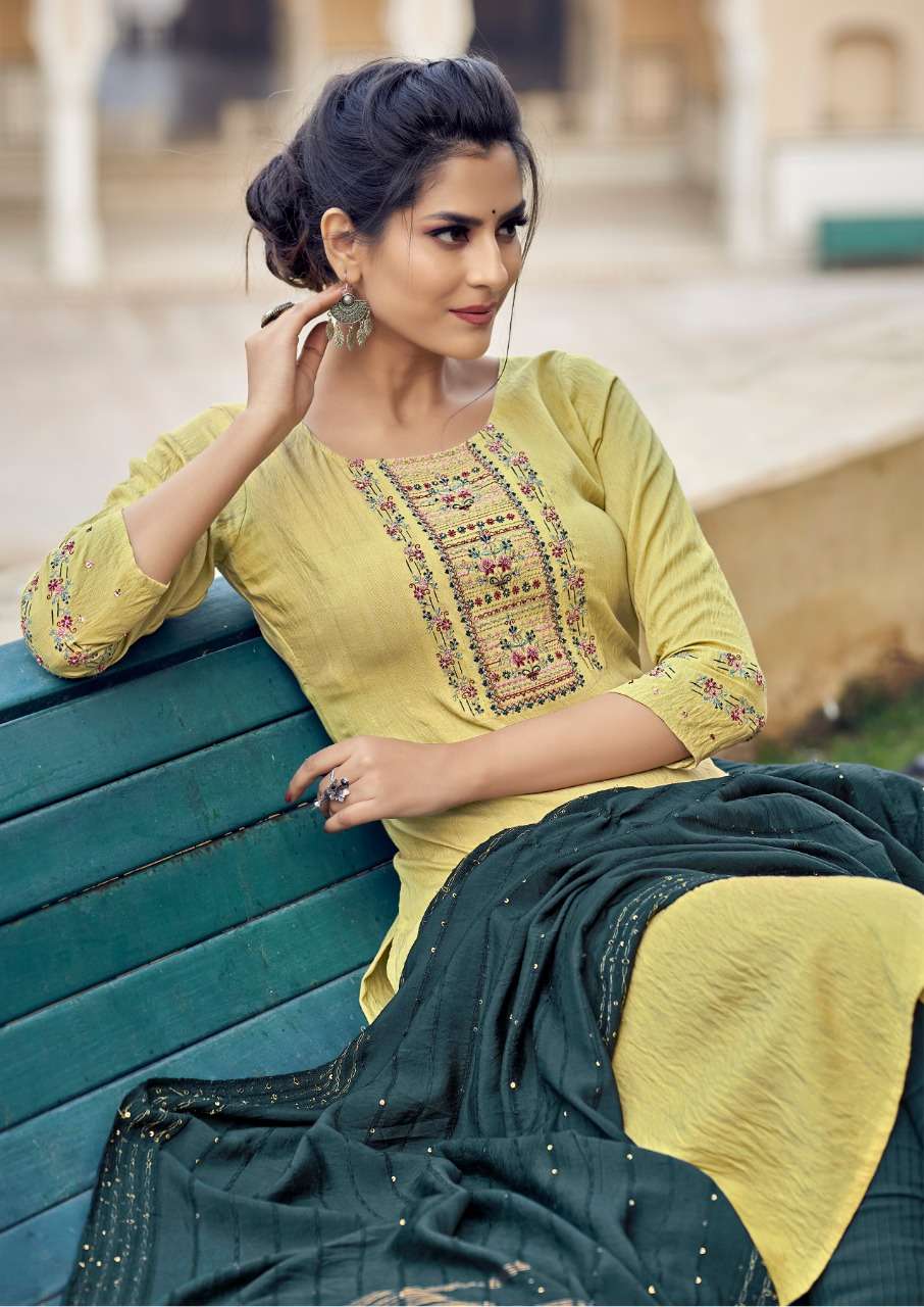 Koodee Riza Vol 3  catalog Viscose Slub Ready made Embroidery Fancy Top  Bottom with Dupatta