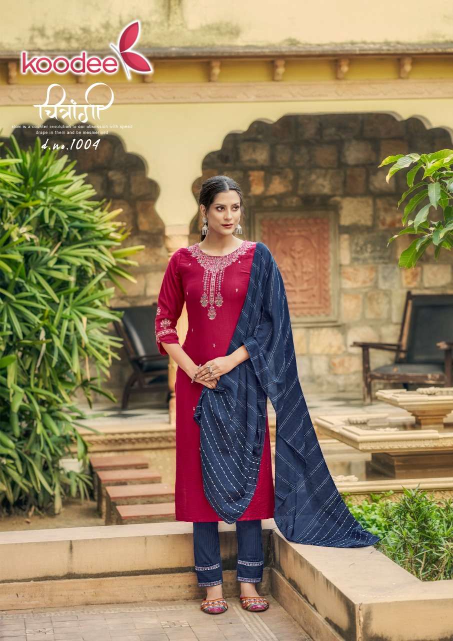 Koodee Riza Vol 3  catalog Viscose Slub Ready made Embroidery Fancy Top  Bottom with Dupatta