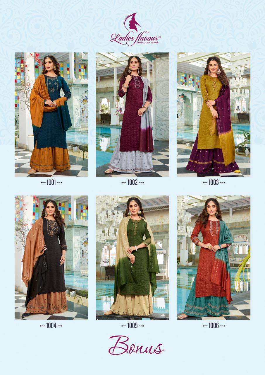 Ladies Flavour Bonus Catalog Party Wear Readymade Top Bottom With Dupatta