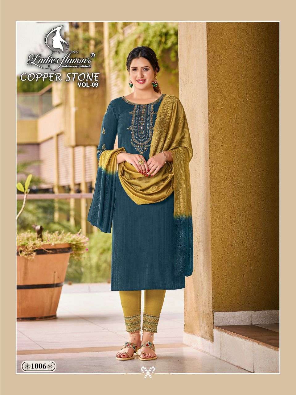 Ladies Flavour Copper Stone Vol 9 Catalog Designer Wear Readymade Top Bottom With Dupatta 
