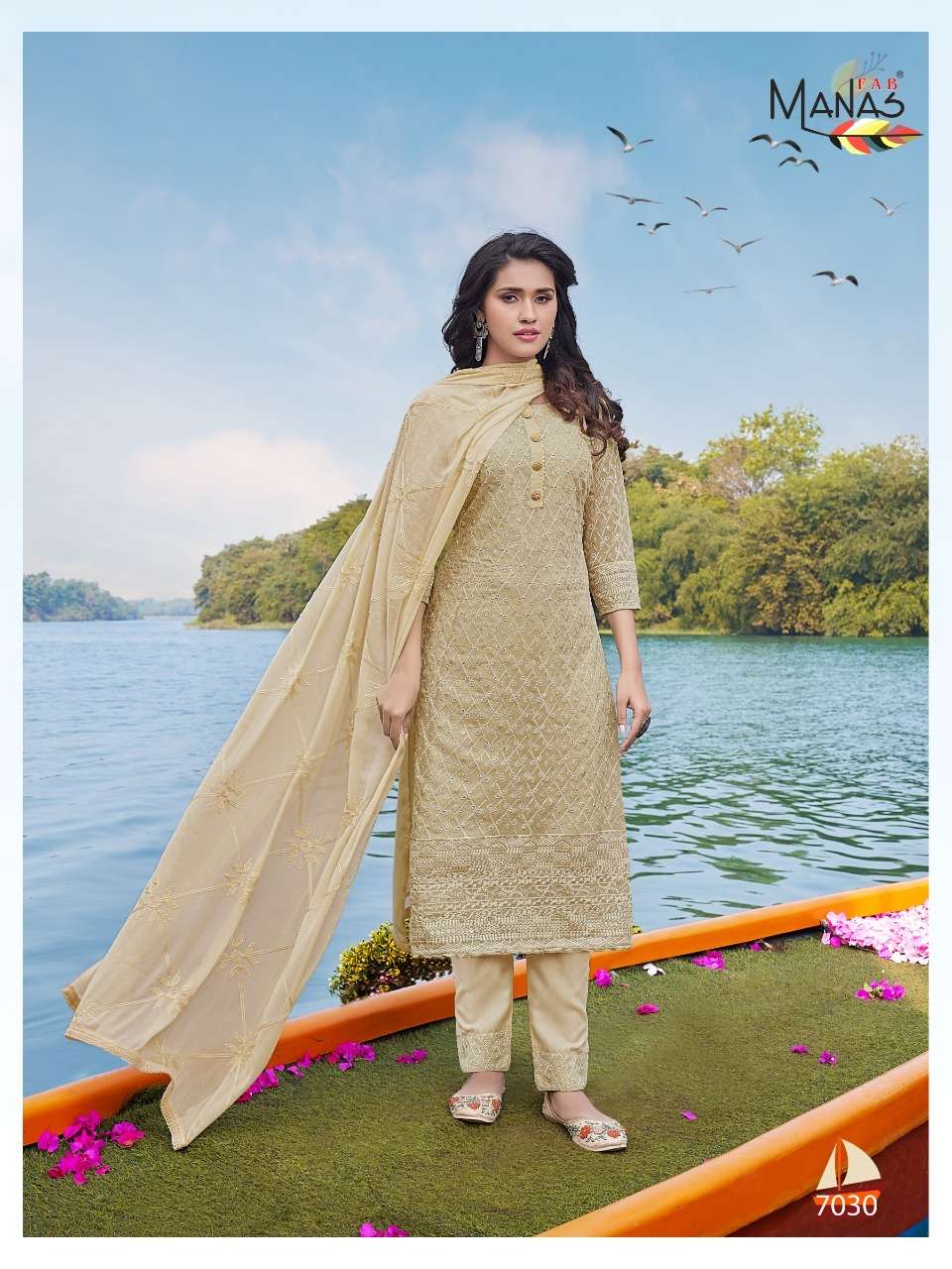 Manas Schiffli Vol 5 Catalog Georgette Readymade Top Bottom With Dupatta