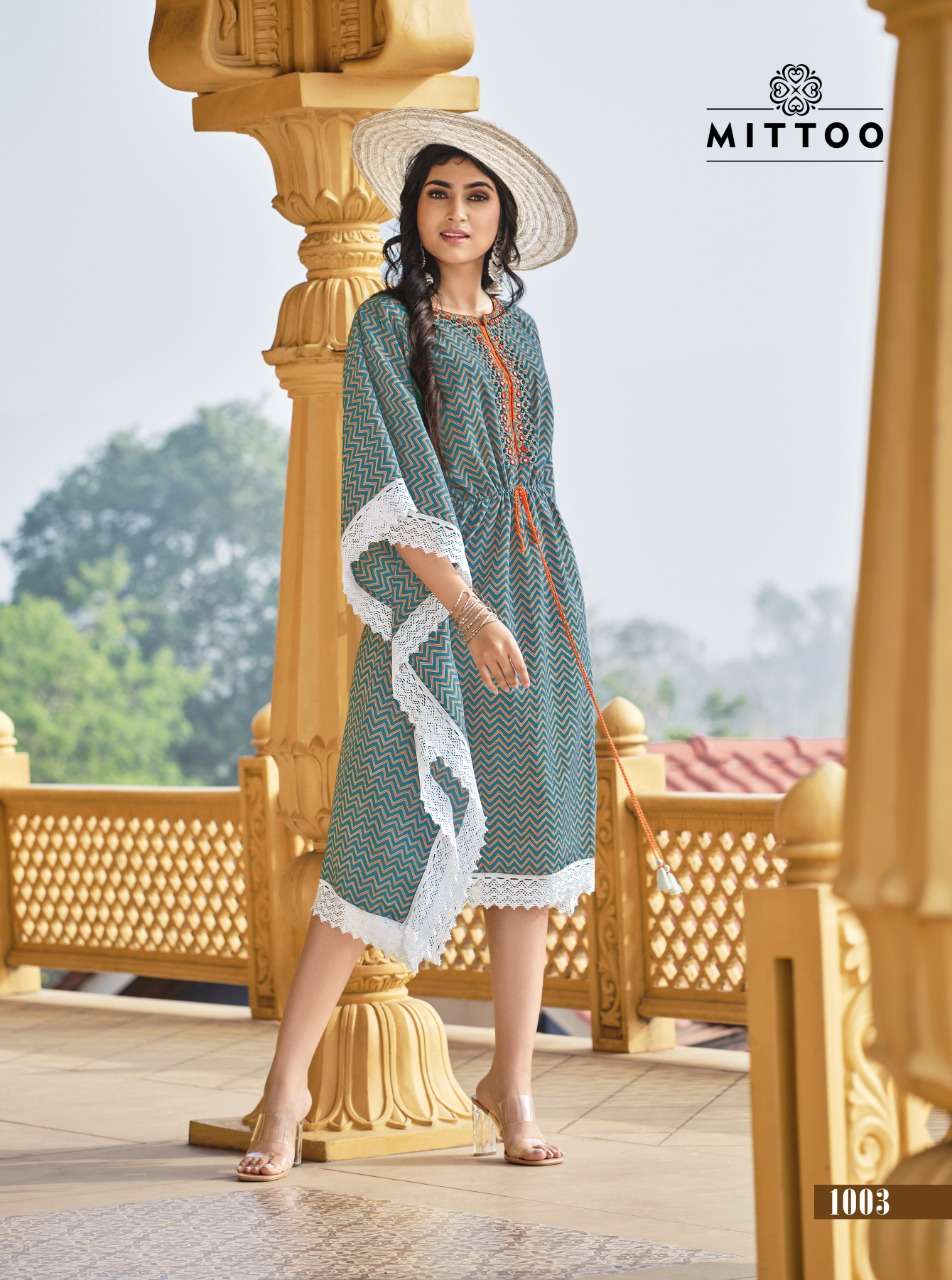 Mittoo Arohi catalog Rayon Print Kaftan Style Kurti 