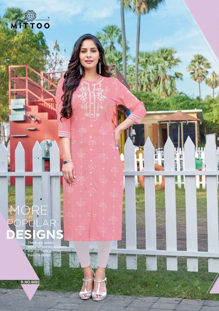 Mittoo Bandhan Catalog Party Wear Rayon Print With Handwork Kurtis 