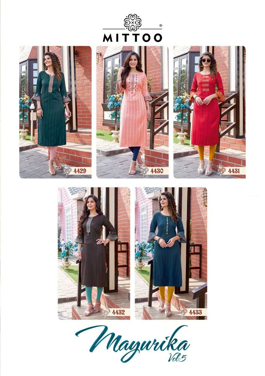 Mittoo Mayurika Vol 5 Catalog Festive Wear Embroidery Kurtis
