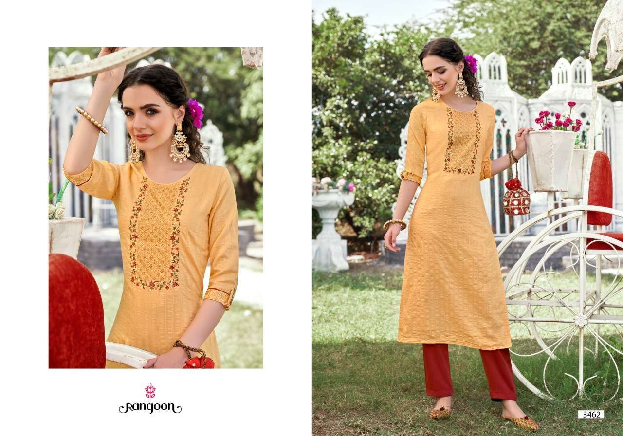Rangoon Alfaz Catalog Designer Wear Chinon work Kurtis 