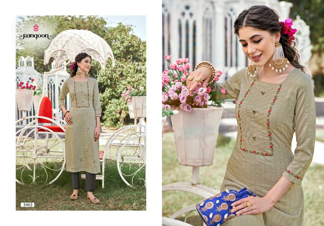Rangoon Alfaz Catalog Designer Wear Chinon work Kurtis 