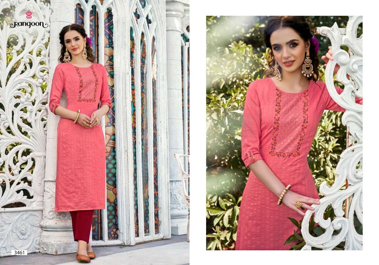 Rangoon Alfaz Catalog Designer Wear Chinon work Kurtis 