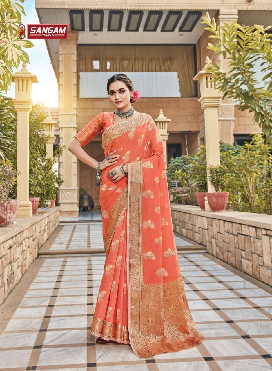 Sangam Gulabi Catalog Party Wear Designer Linen Sarees