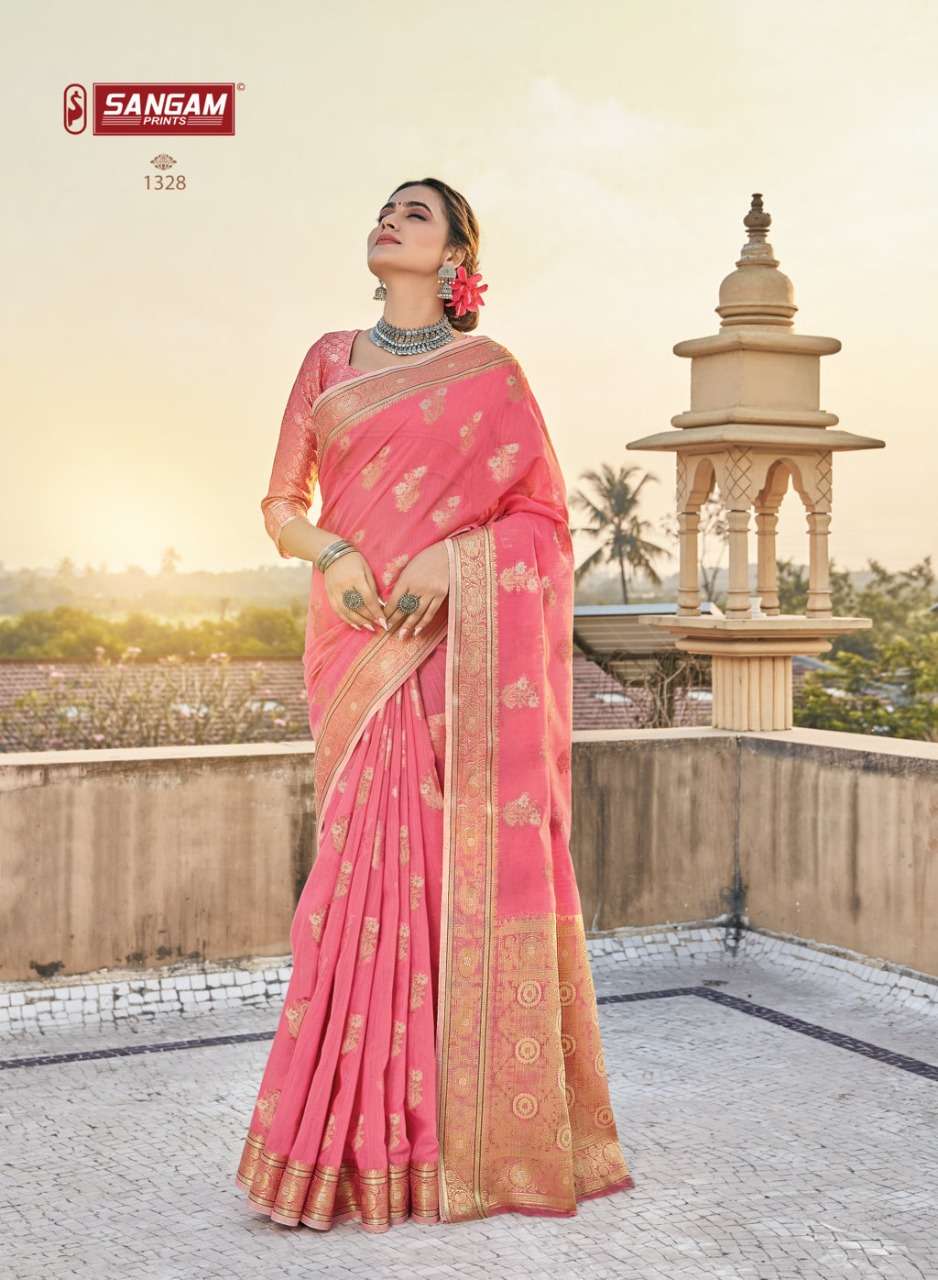 Sangam Gulabi Catalog Party Wear Designer Linen Sarees