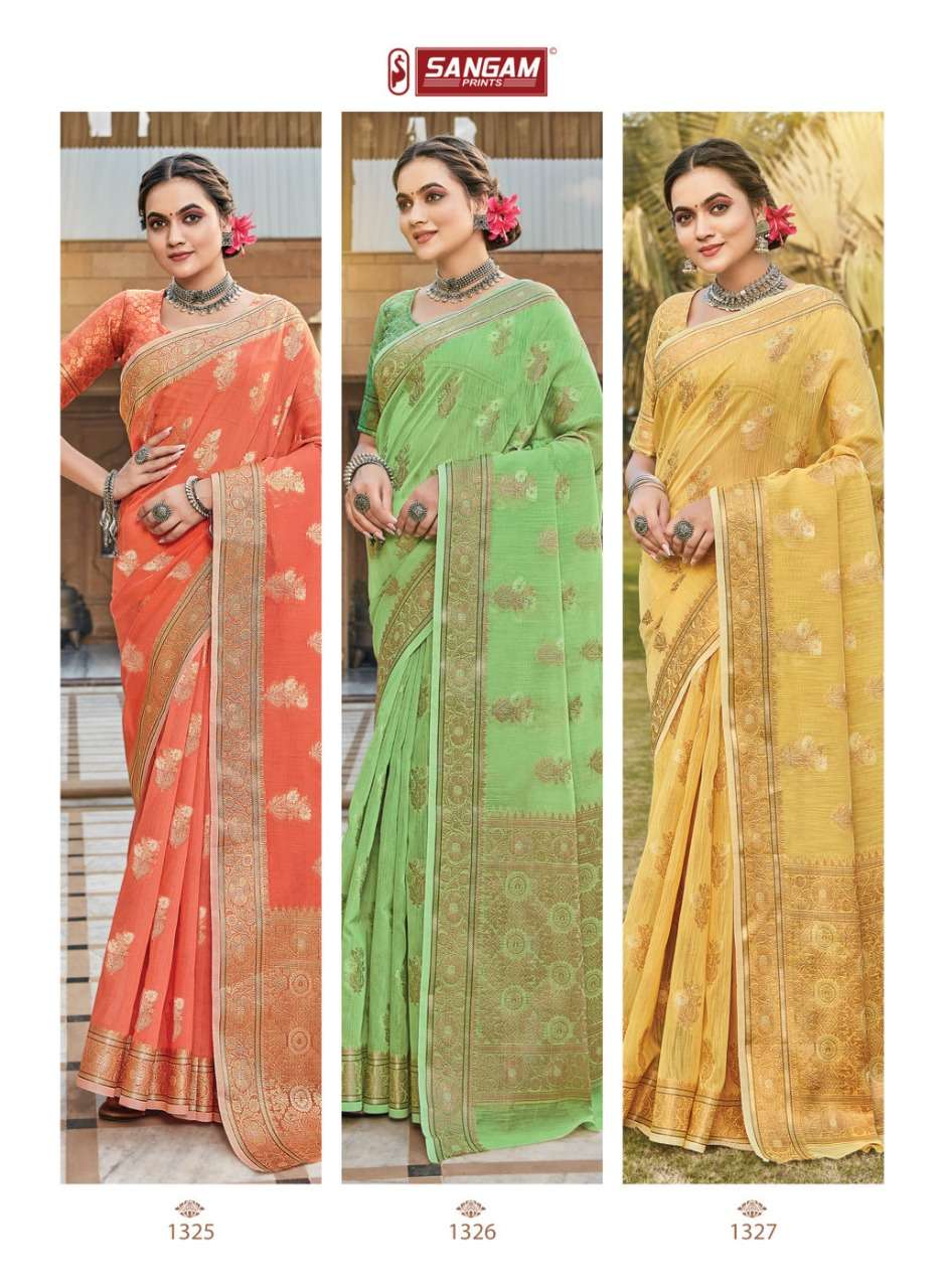 Sangam Gulabi Catalog Party Wear Designer Linen Sarees