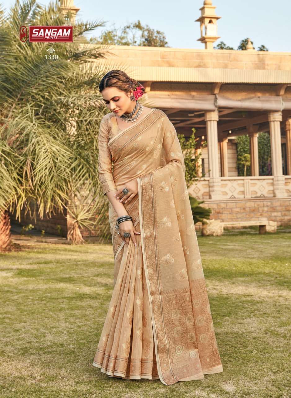 Sangam Gulabi Catalog Party Wear Designer Linen Sarees