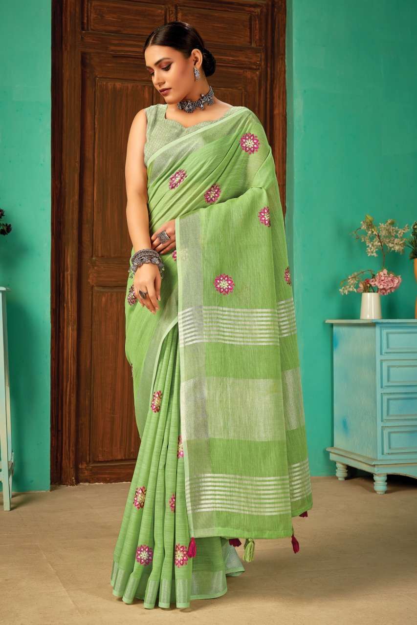 Sangam Paro Catalog Designer Linen Work Sarees