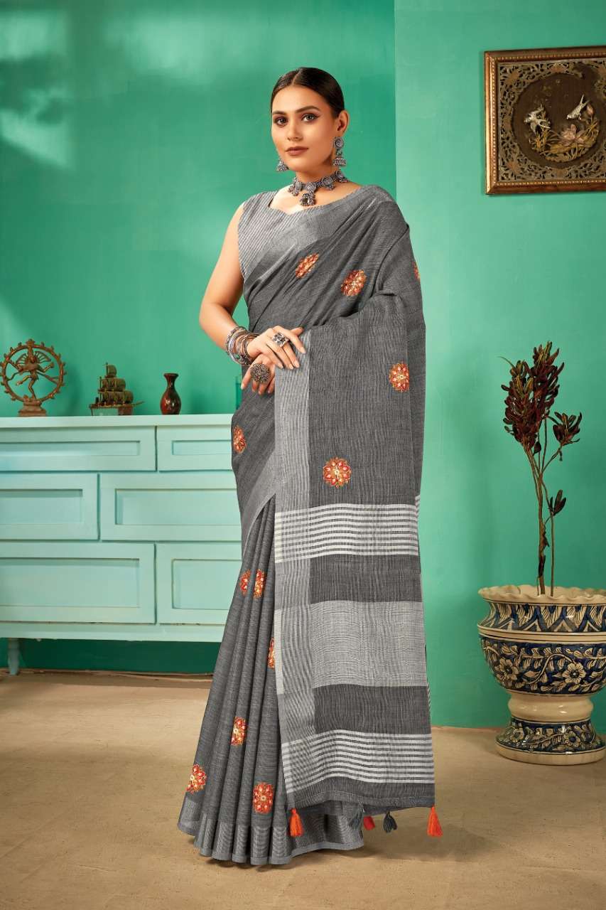 Sangam Paro Catalog Designer Linen Work Sarees