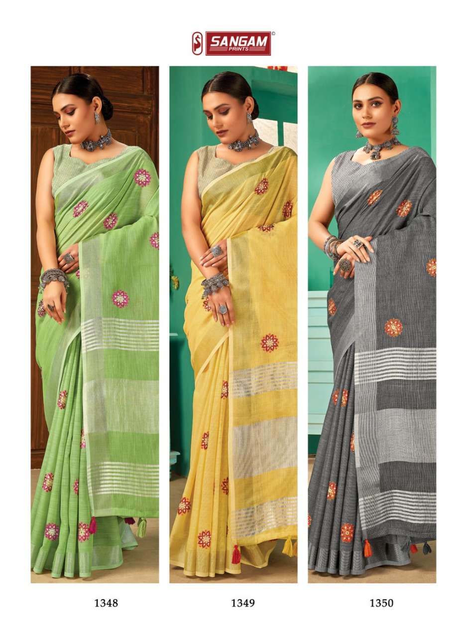 Sangam Paro Catalog Designer Linen Work Sarees