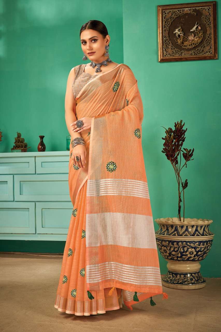 Sangam Paro Catalog Designer Linen Work Sarees